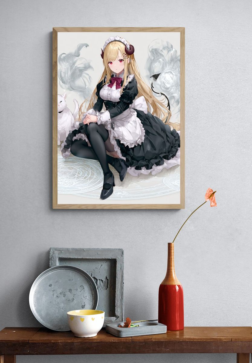 Anime Maid and Cat Print. — room view 3