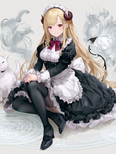 Anime Maid and Cat Print.