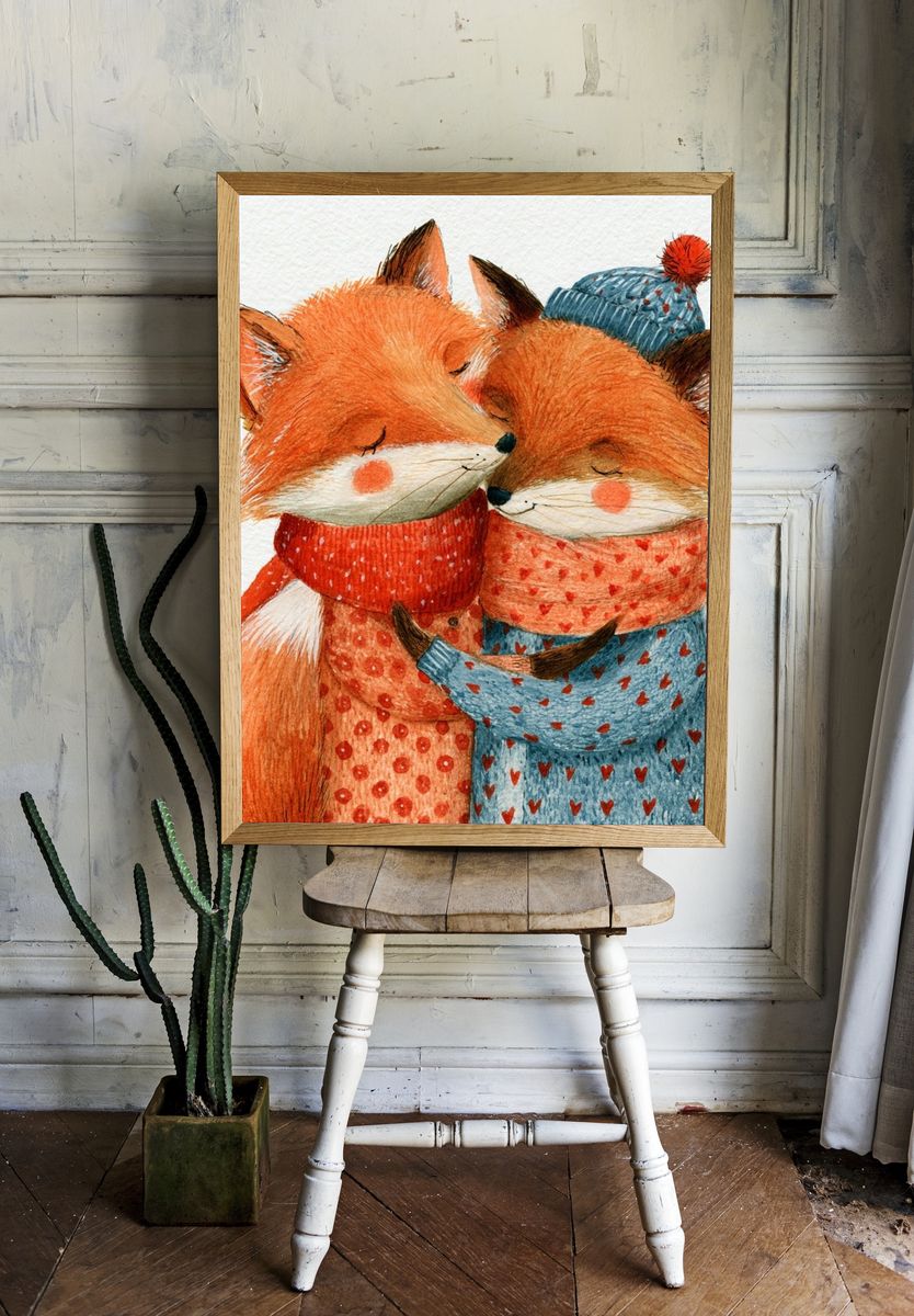 Sleeping Fox Friends Illustration Poster. room preview