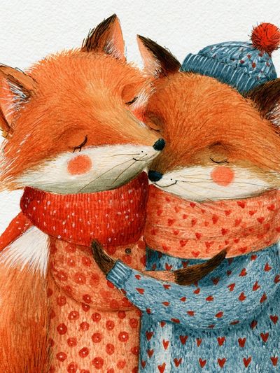 Sleeping Fox Friends Illustration Poster.