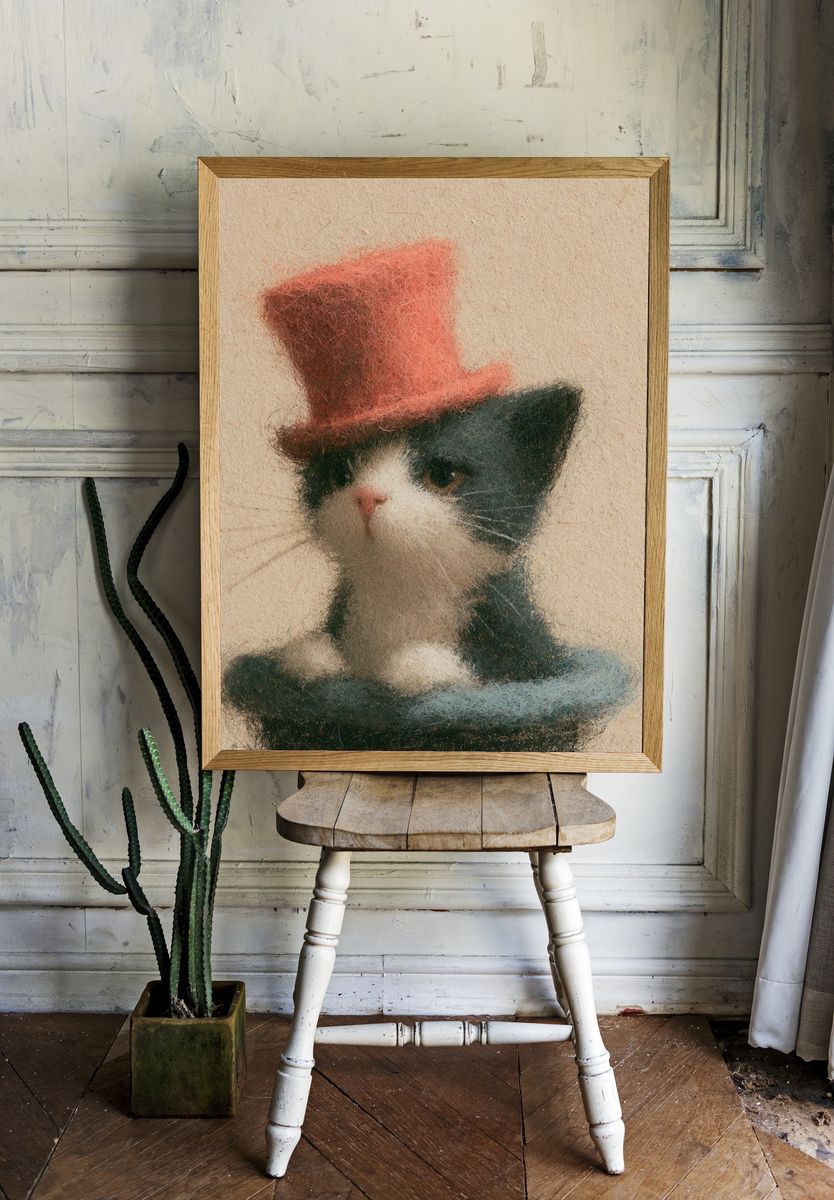 Top Hat Cat Illustration Poster. room preview