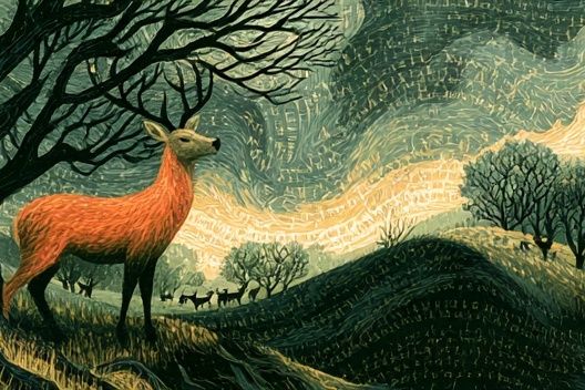 Deer at Dusk Illustration Poster. poster detail