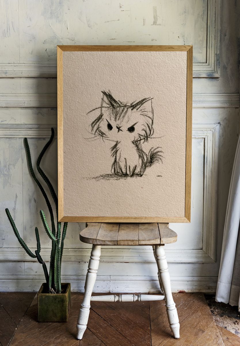 Grumpy Kitten Sketch Poster. room preview