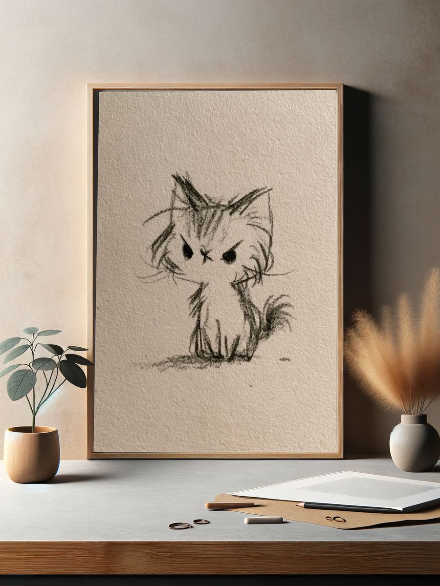 Grumpy Kitten Sketch Poster. — room view 2