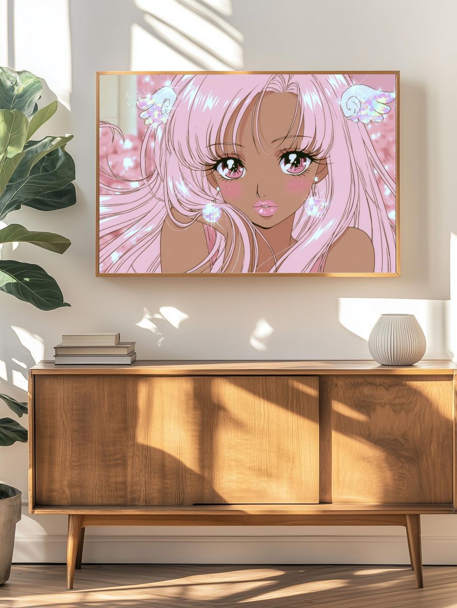 Pink Angel Girl Anime Poster. — room view 3