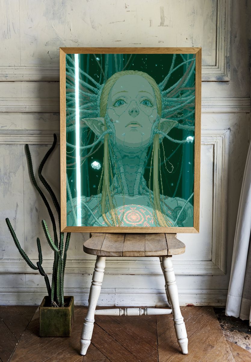 Cybernetic Girl Portrait Poster. room preview