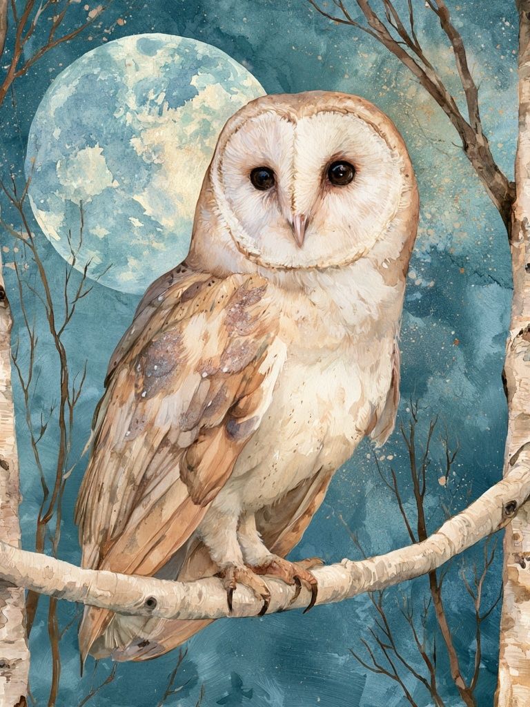 Moonlit Owl Watercolor Poster. poster — animals art