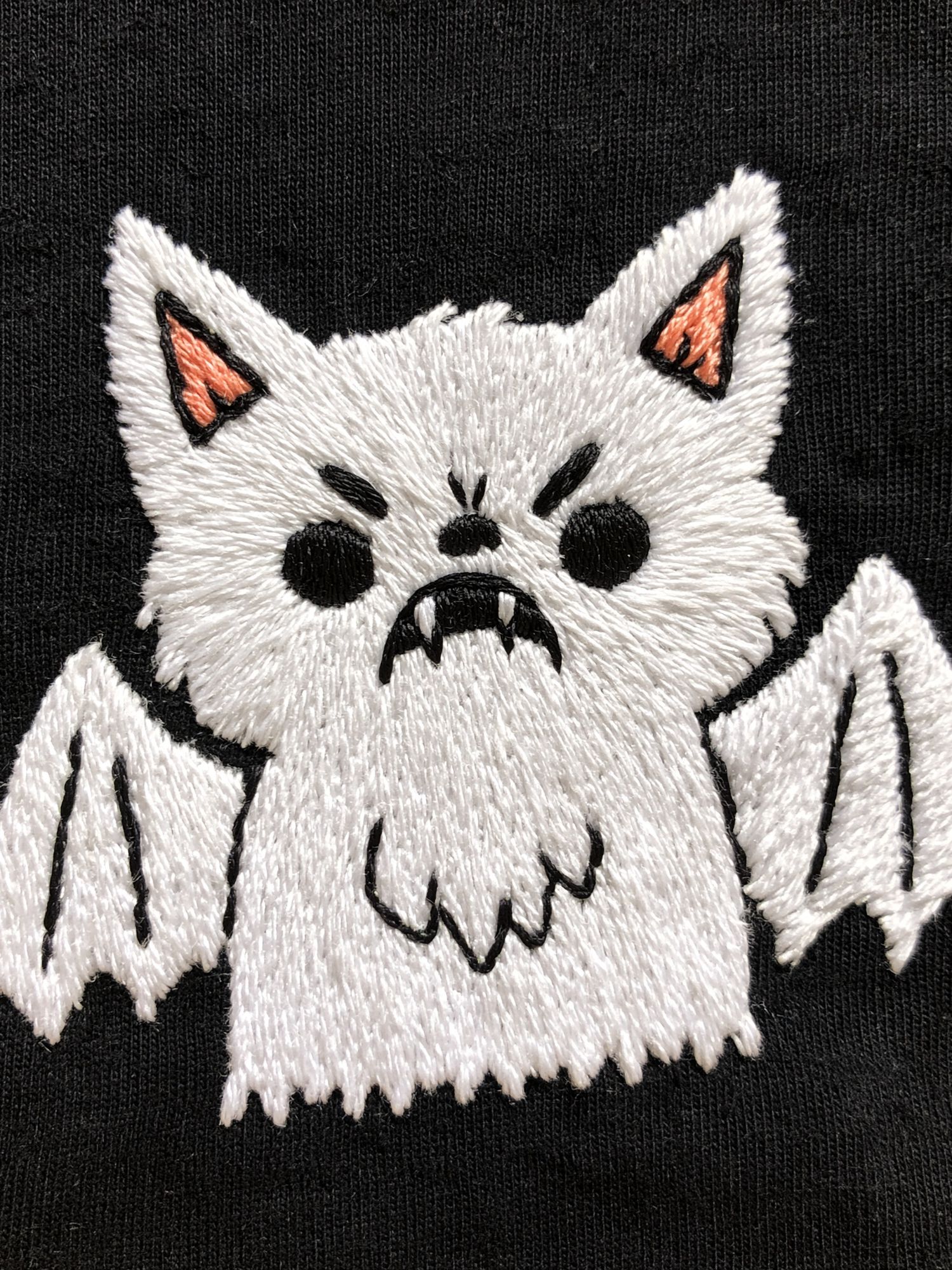 Cute Bat Cat Embroidery Print. poster detail
