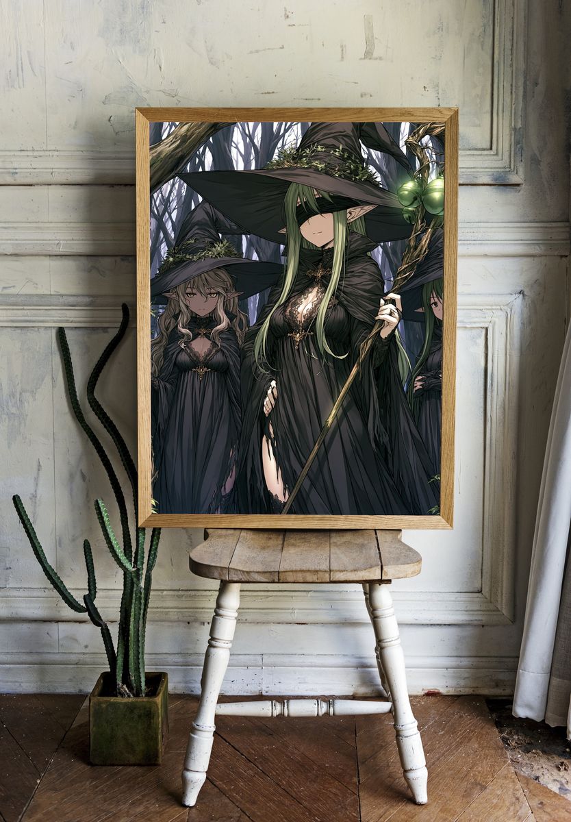 Forest Witch Trio Illustration Poster. room preview