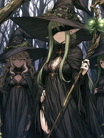 Forest Witch Trio Illustration Poster.