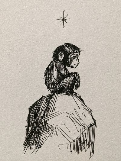 Monkey on Rock Ink Print.