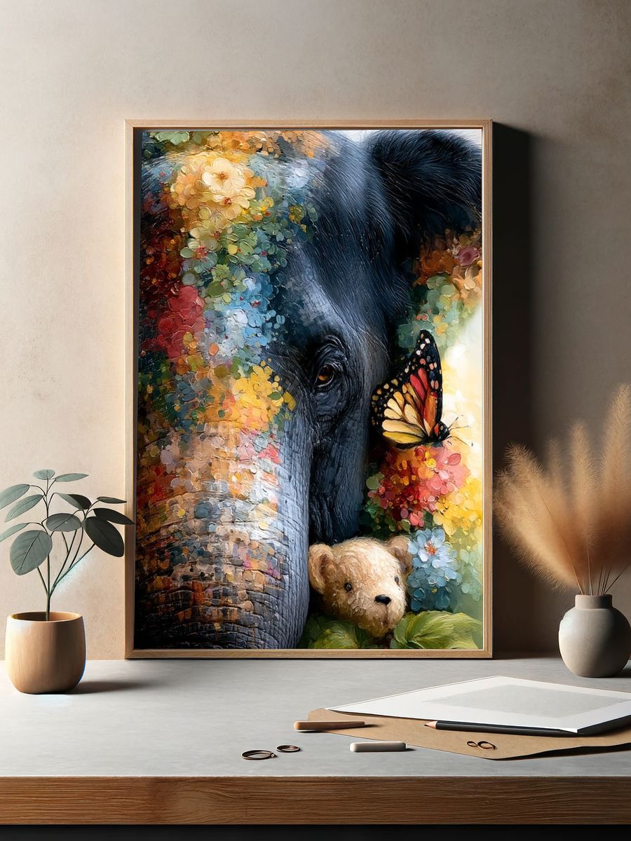 Colorful Elephant and Butterfly Poster. — room view 2