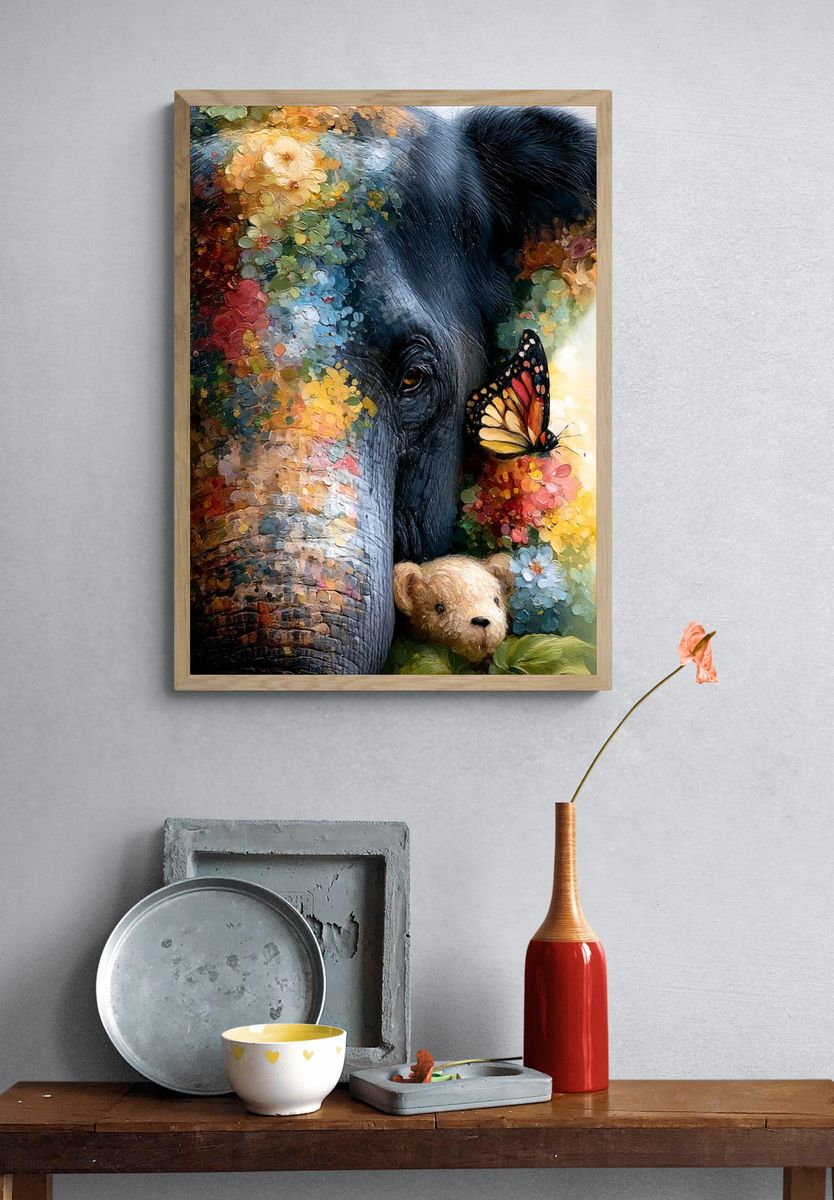 Colorful Elephant and Butterfly Poster. — room view 3