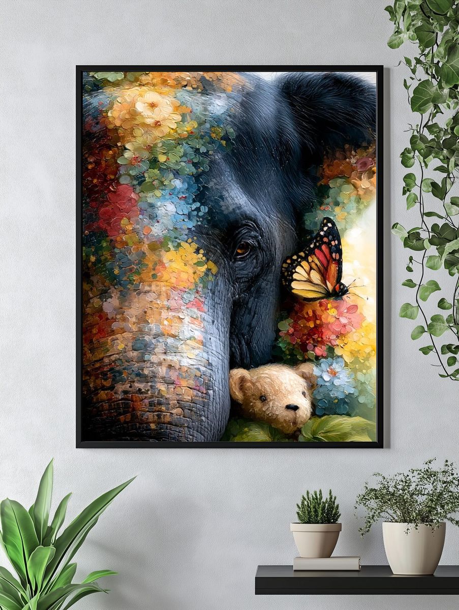 Colorful Elephant and Butterfly Poster. — room view 4