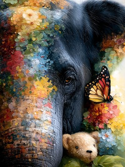 Colorful Elephant and Butterfly Poster.