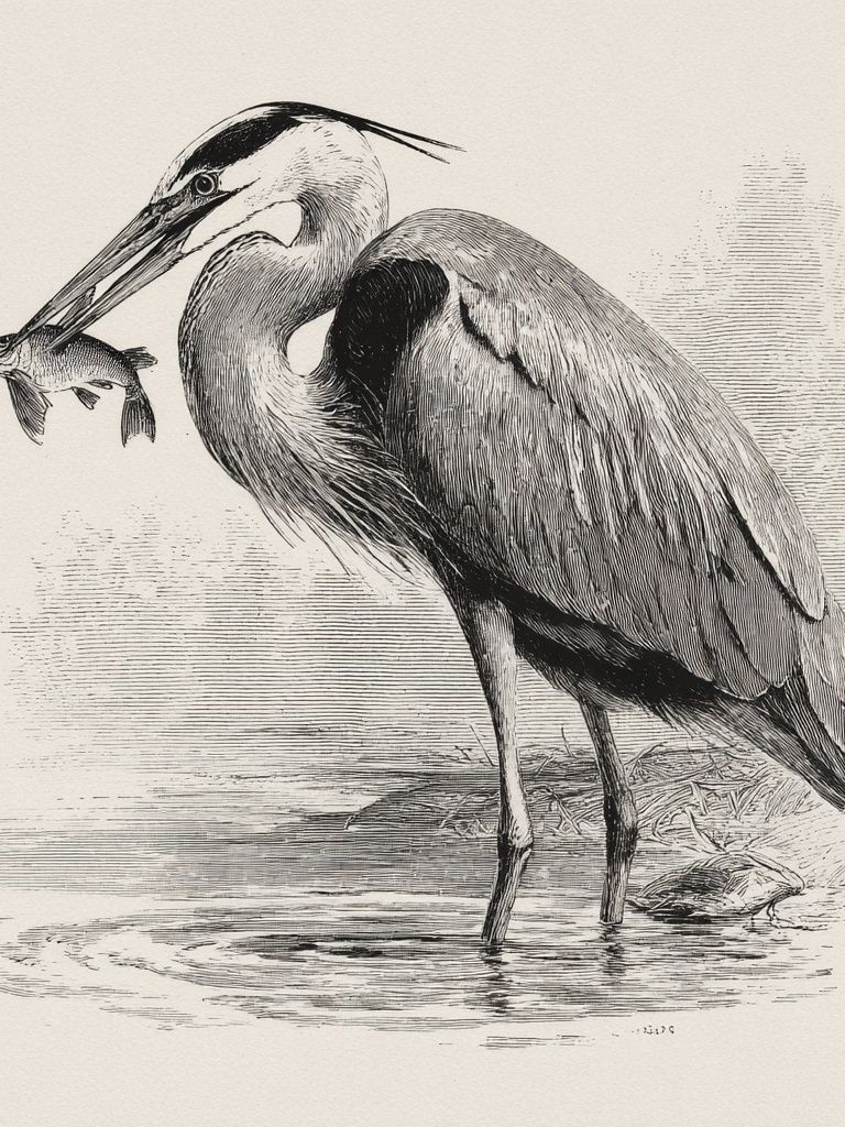 Heron Fishing Ink Print. poster detail