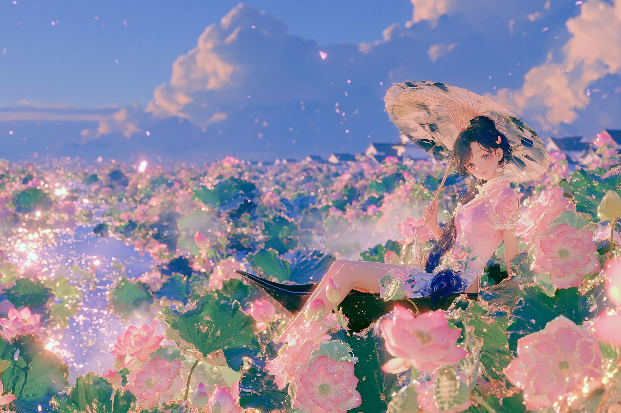 Lotus Girl Dreamscape Illustration Poster. poster detail
