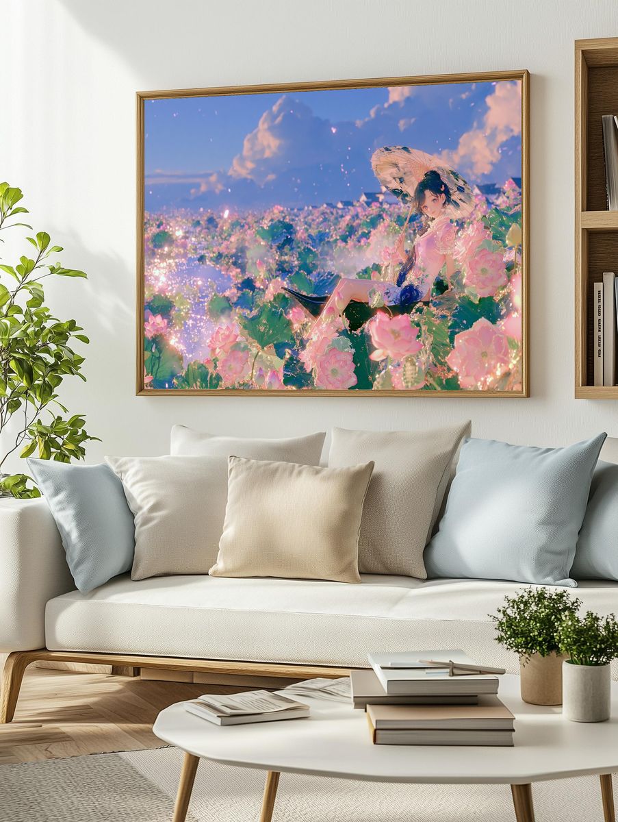 Lotus Girl Dreamscape Illustration Poster. — room view 2