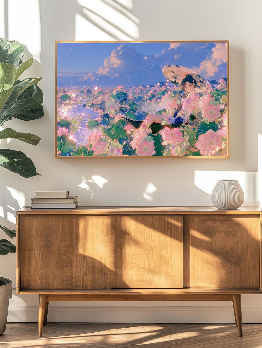 Lotus Girl Dreamscape Illustration Poster. — room view 3