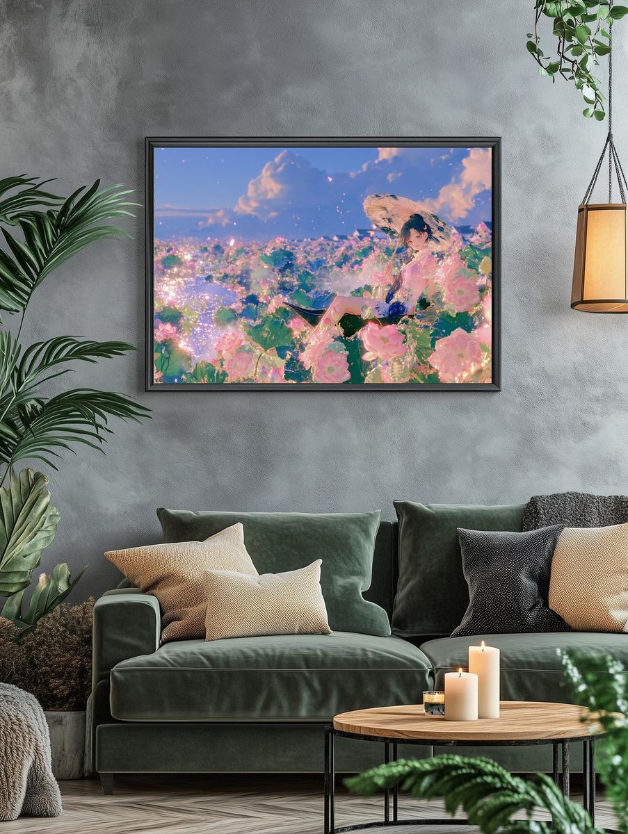 Lotus Girl Dreamscape Illustration Poster. — room view 4