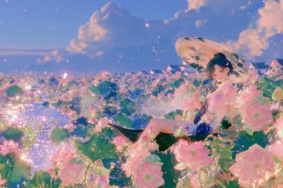 Lotus Girl Dreamscape Illustration Poster.