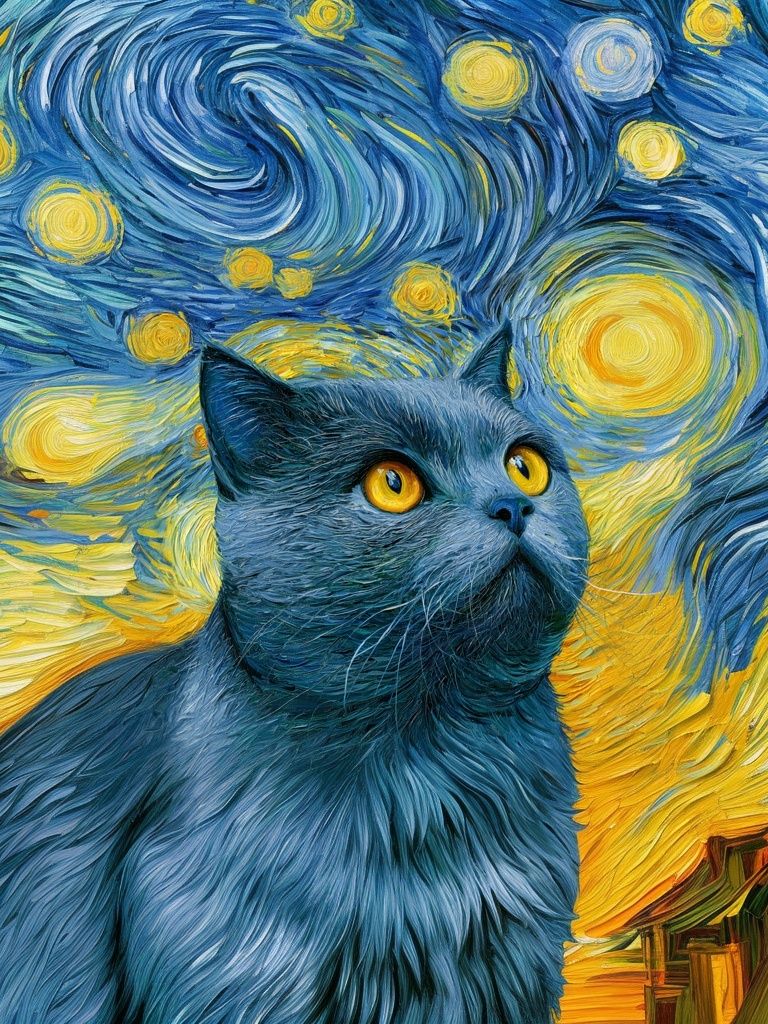 Starry Cat Illustration Poster. poster detail