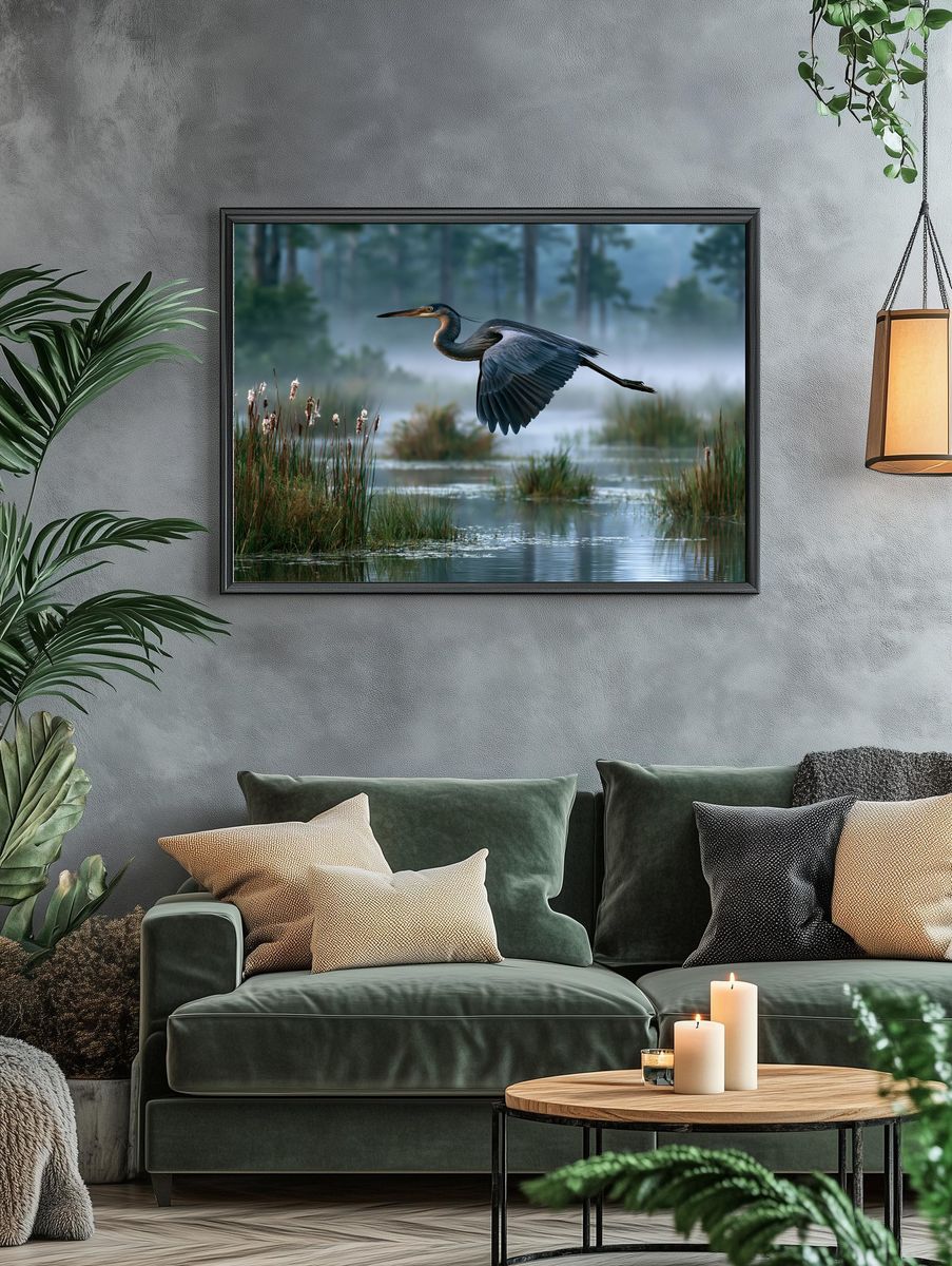 Great Blue Heron Marsh Poster. — room view 4