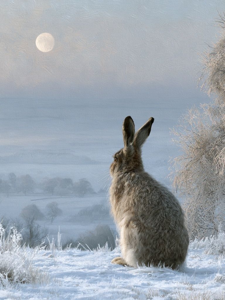 Winter Hare Moonlight Poster. poster — animals art
