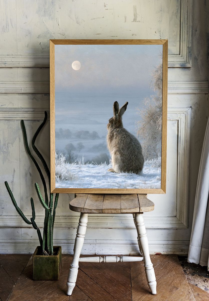 Winter Hare Moonlight Poster. — room view 1