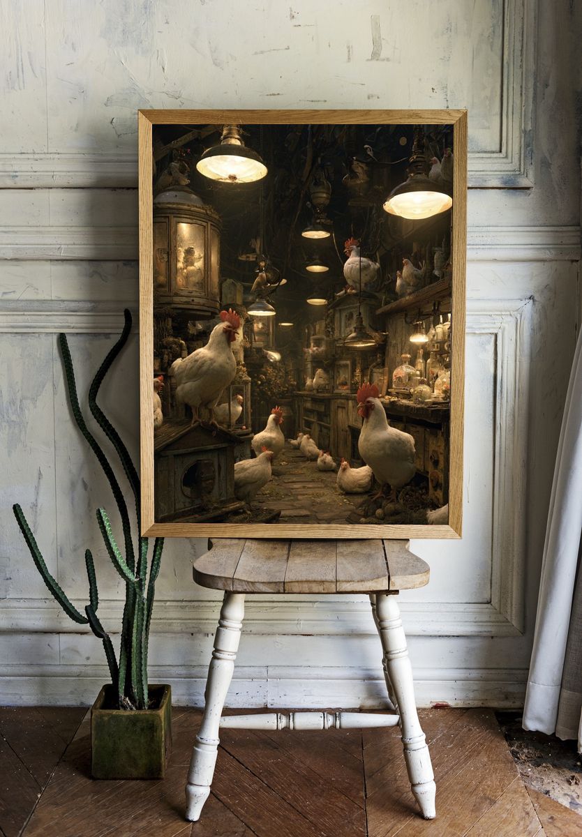 Rustic Chicken Coop Illustration Poster. — room view 1