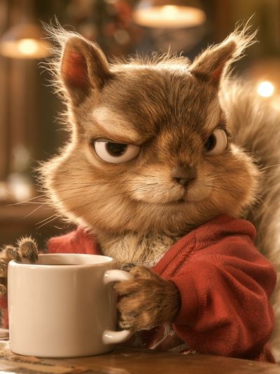 Squirrel with Coffee Illustration Poster.