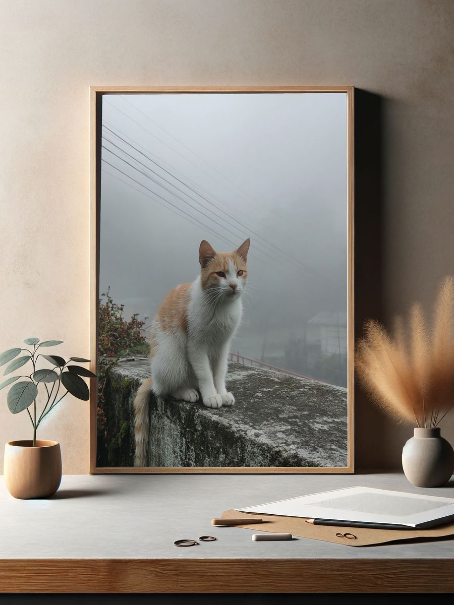 Foggy Cat Portrait Print. — room view 2