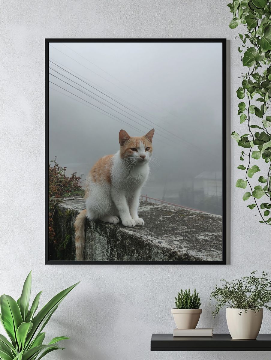 Foggy Cat Portrait Print. — room view 4