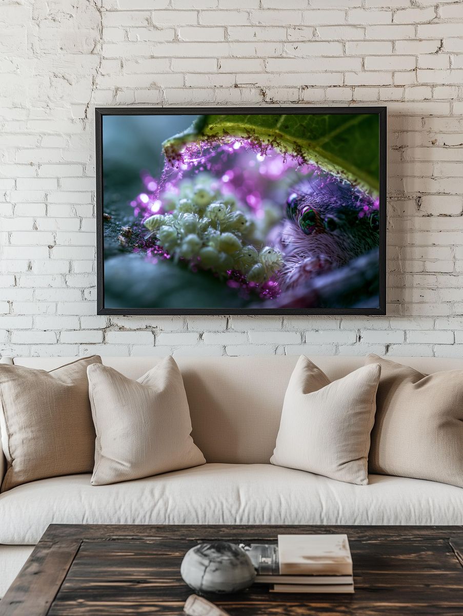 Macro Caterpillar Portrait Print. room preview