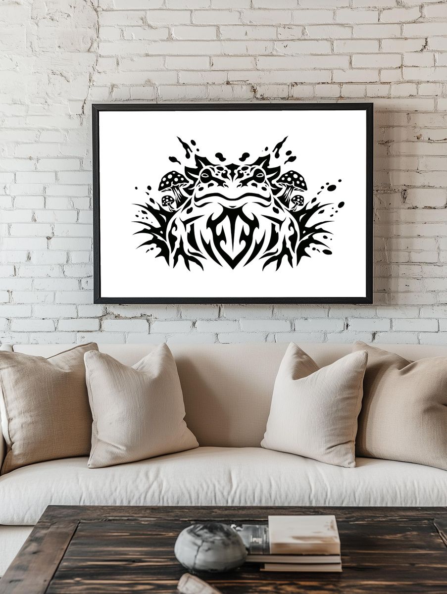 Tribal Frog Symmetry Print. room preview