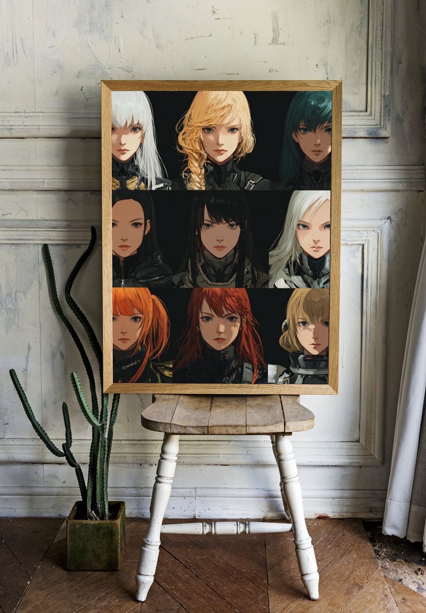 Anime Character Portrait Grid Poster. room preview