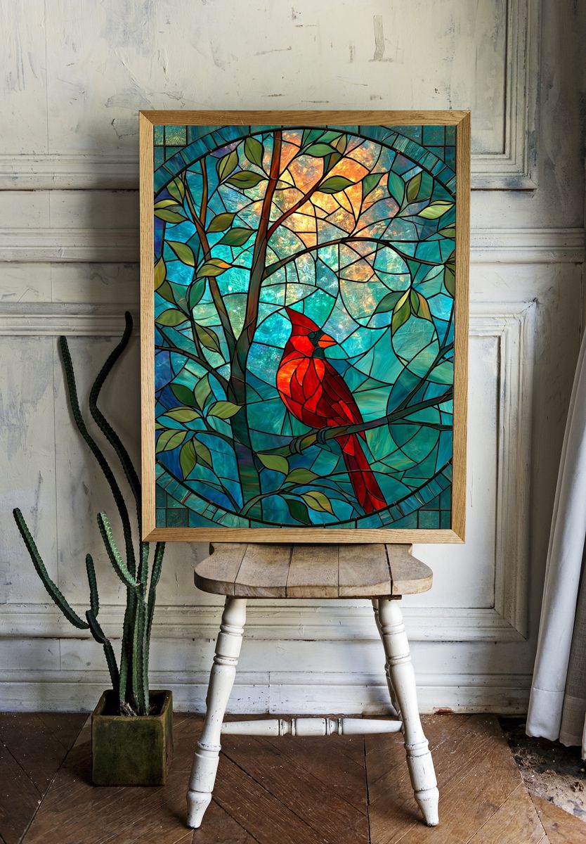 Cardinal in Stained Glass Poster. — room view 1