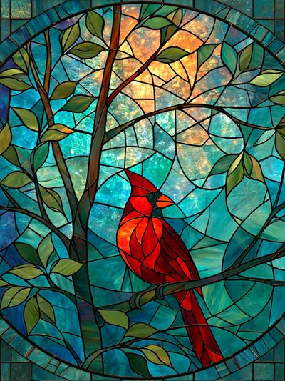Cardinal in Stained Glass Poster.