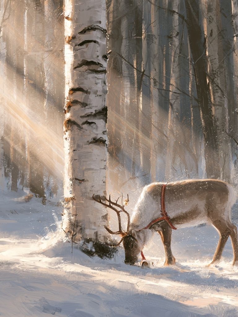 Reindeer in Winter Forest Poster. poster detail