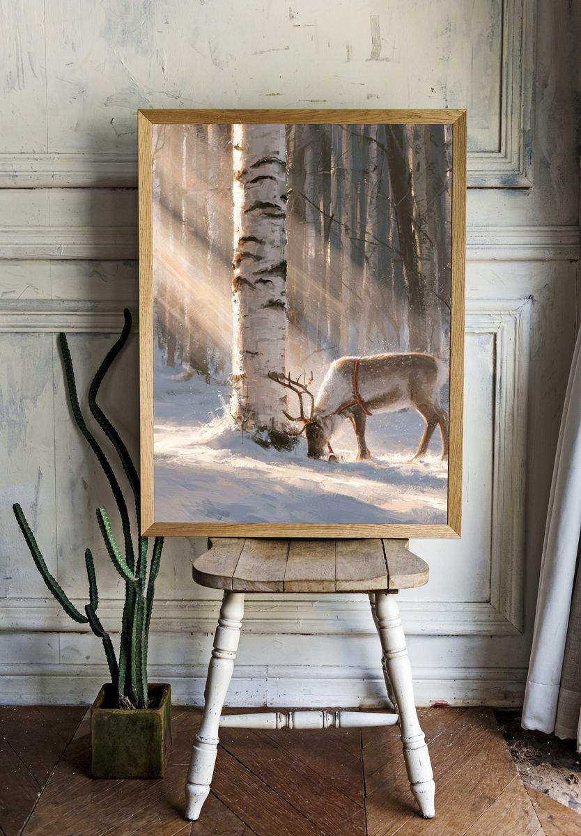 Reindeer in Winter Forest Poster. room preview