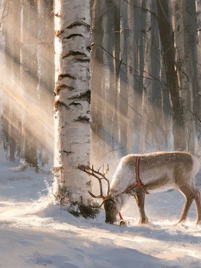 Reindeer in Winter Forest Poster.