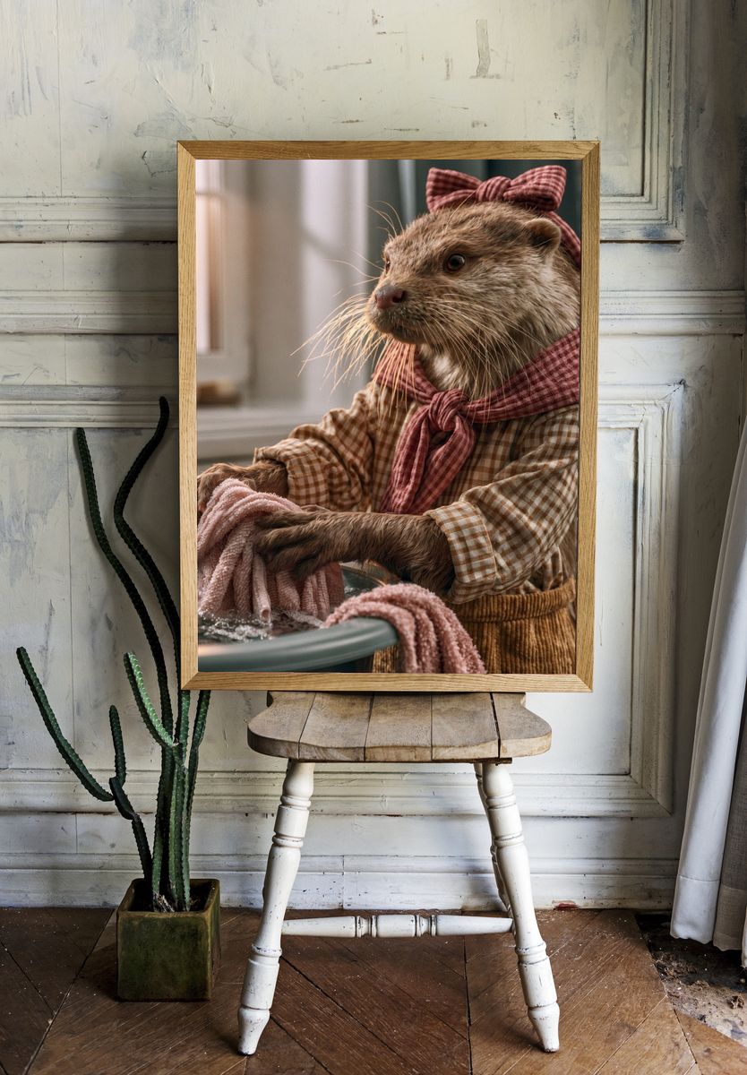 Otter in Kitchen Portrait Poster. room preview