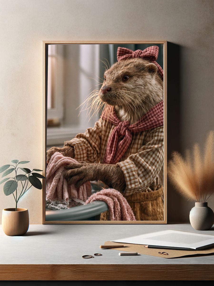 Otter in Kitchen Portrait Poster. — room view 2