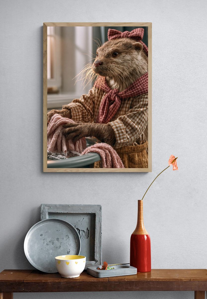 Otter in Kitchen Portrait Poster. — room view 3