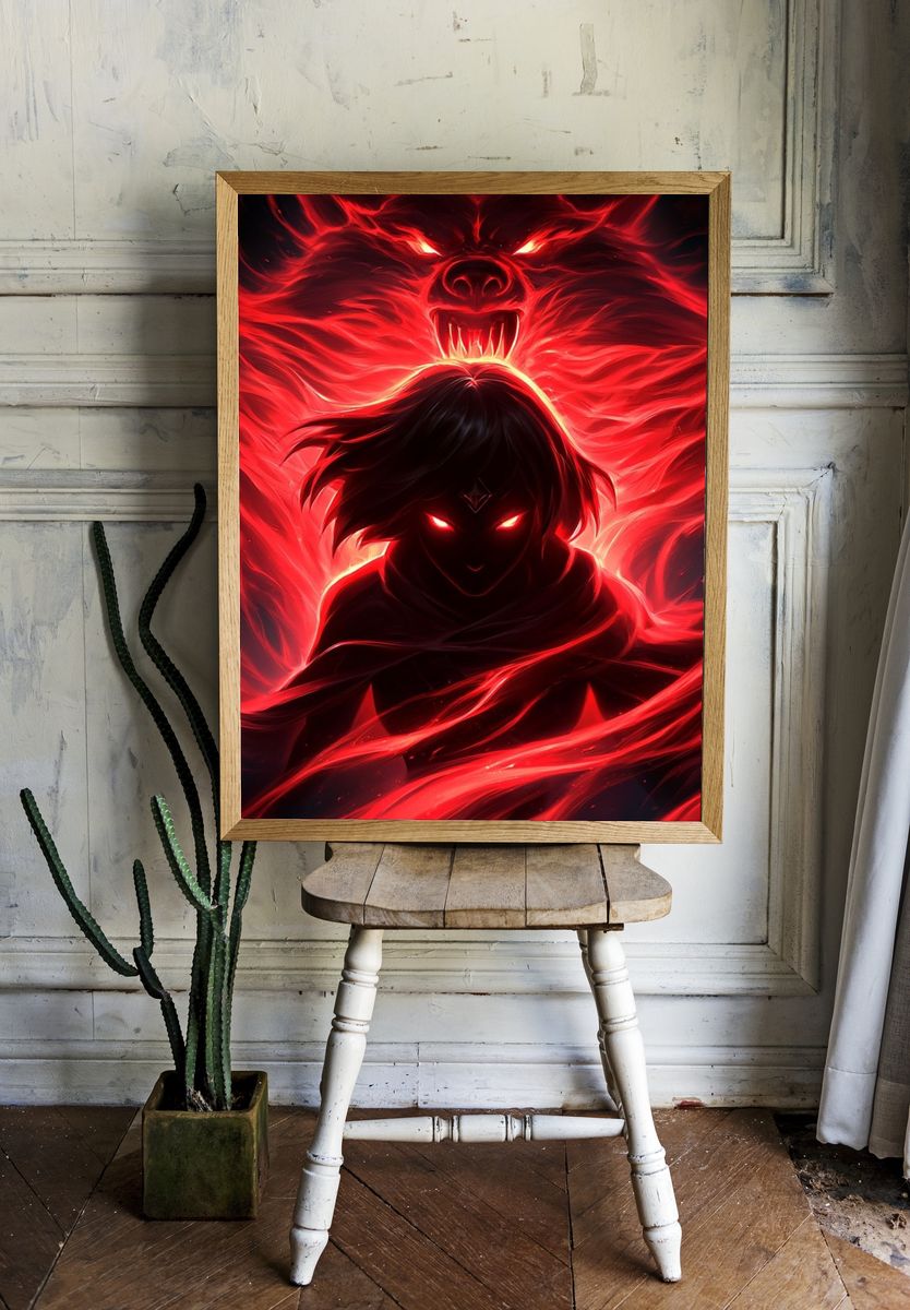 Demonic Wolf Spirit Illustration Poster. room preview