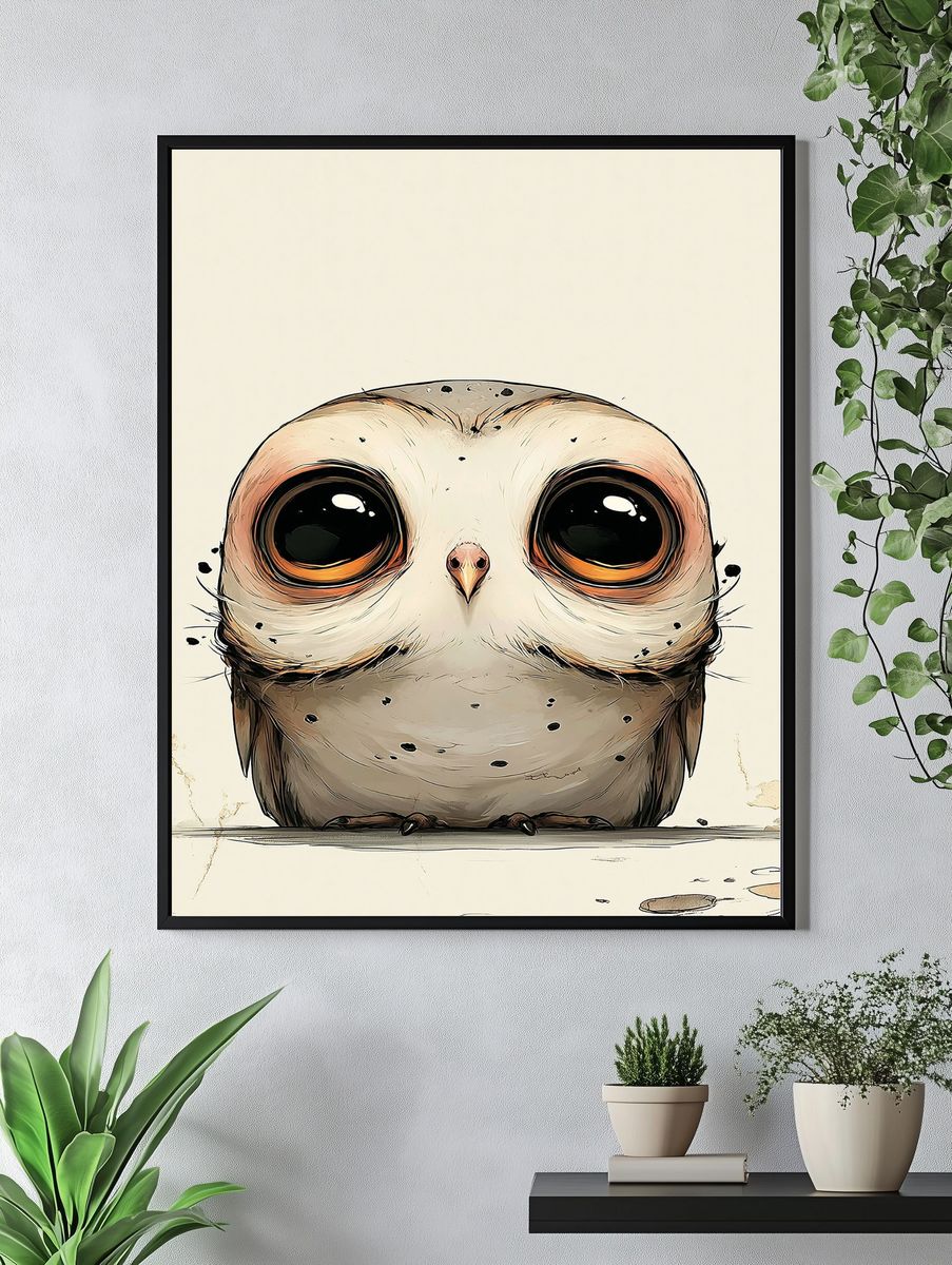 Wide-Eyed Owl Illustration Poster. — room view 4