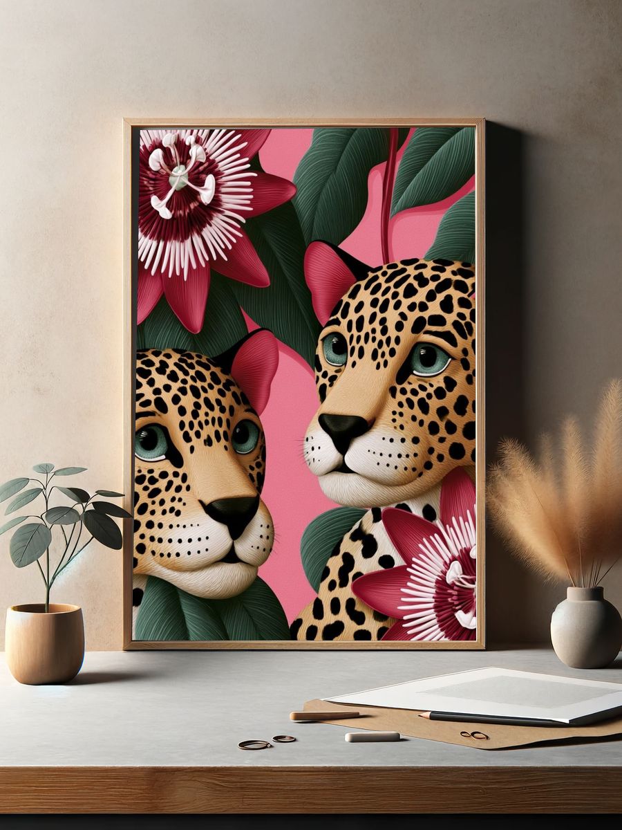 Leopard Floral Illustration Poster. — room view 2