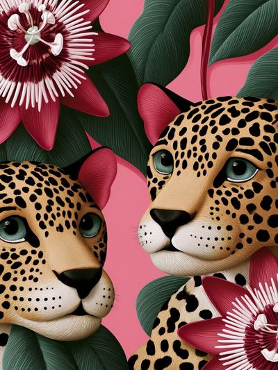 Leopard Floral Illustration Poster.