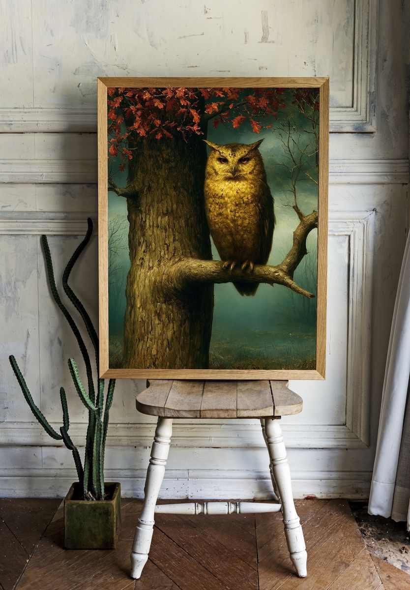 Owl in Autumn Forest Illustration Poster. room preview