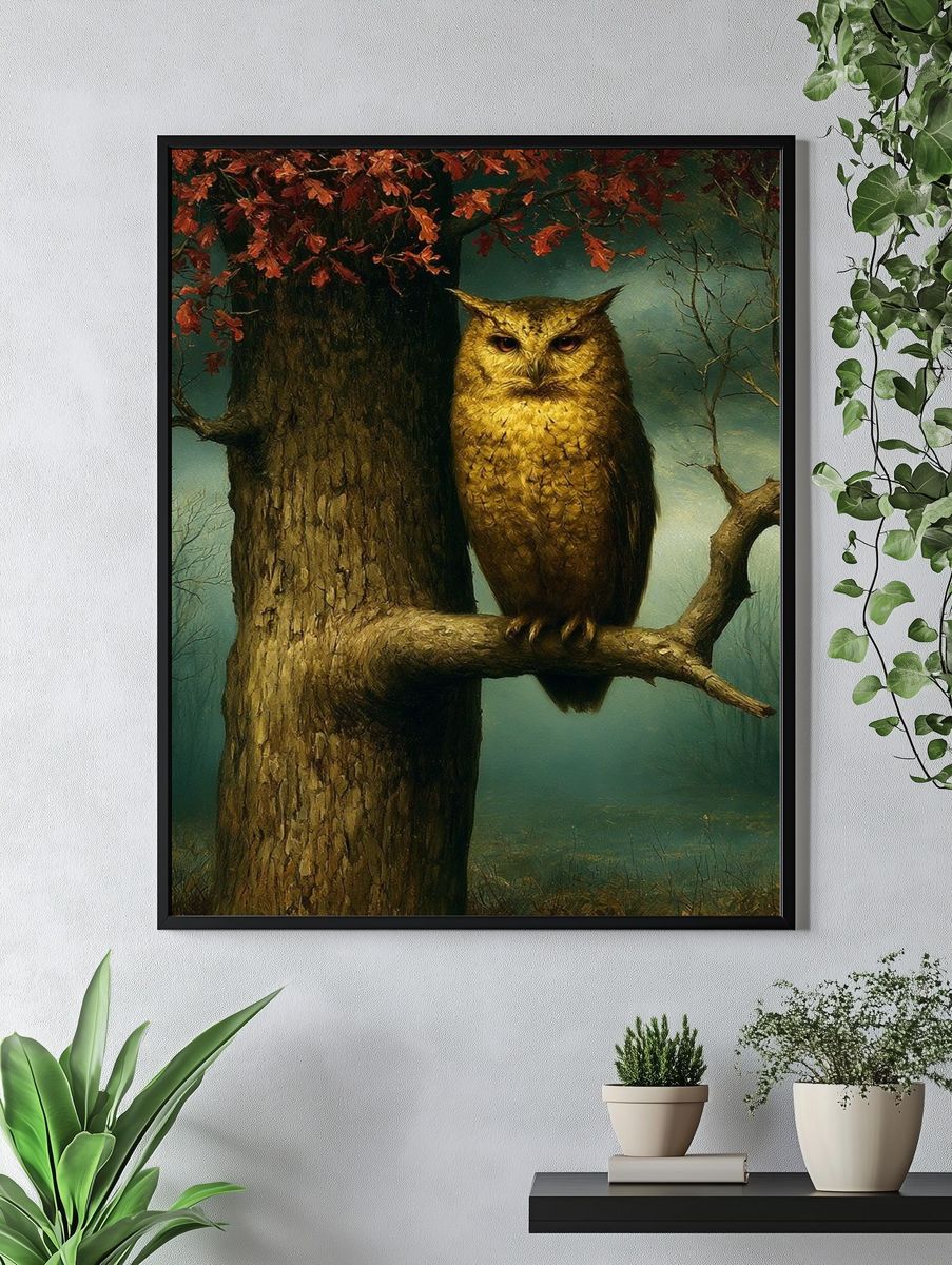 Owl in Autumn Forest Illustration Poster. — room view 4
